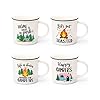 Nefelibata Camping Coffee Mug Set of 4 Happy Campers Campfire Tea Cups for Coffee Tea Milk Travel Ceramic Mug Camping Lover Holiday Gifts