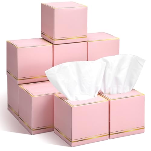 Image of Fourluoo 12 Pack Facial Tissues Cube Boxes Face Box 600 Sheets 3 ply Soft Paper Square Tissues Bulk for Car Pocket Toilet Household Bedroom Family(Pink)