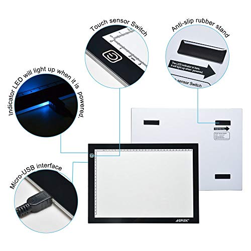 A3 Light Box, AGPtek LED Artcraft Tracing Light Pad Ultra-Thin USB Power Cable Dimmable Brightness Tatoo Pad Animation, Sketching, Designing, Stencilling X-ray Viewing W/USB Adapter (PSE Approval)