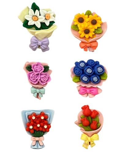 Image of 6PCS Mini Flower Vase Fridge Magnet, Decorative Rose Magnets for Refrigerator, Stylish Mini Fridge Decor for Kitchen, Office, Home, Gift