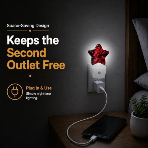 Image of Star Night Light Plug in, Red Rose Dusk to Dawn Sensor Night Light, Soft Glow Lamp for Kids Bedroom Nursery Hallway Bathroom, Energy Saving Compact Design