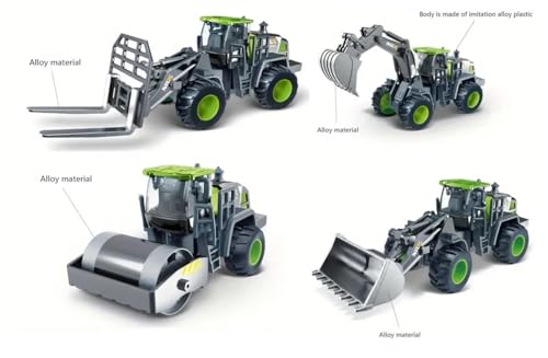 Image of Unbreakable Alloy Head Engineering Vehicle Inertial Excavator, Forklift, Bulldozer, Road Roller with Realistic Shape Models Friction Powered Construction Truck Toy Set for Kids