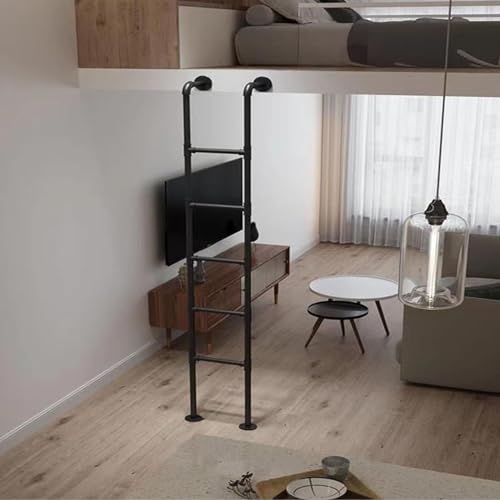 Image of Wall Mounted Metal Ladder for Home Loft, 3.3 Ft-8 Ft Height Entrance Egress Ladder, Window Well Escape Ladder, Loads 330lbs and Easy to Install, for Dorm, Library, Bed, Deck, RV (Size : 4.8F