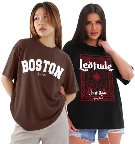 Image of LEOTUDE Half Sleeve Cottonblend Oversized Tshirt for Women, Round Neck Longline Printed Raglan Sleeve Colourblocked Drop Shoulder Baggie T-Shirt Top for Woman (Color Pink)