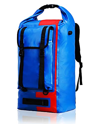 MIER Extra Large Waterproof Backpack Gear for Men Women 60L/150L Roll Top Dry Bags Duffel for Kayaking Hiking Travel Camping, 150L, Blue/Red