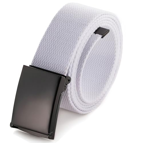 Image of Mile High Life Cut To Fit Canvas Web Belt Size Up to 52 inch with Flip-Top Solid Black Military Buckle