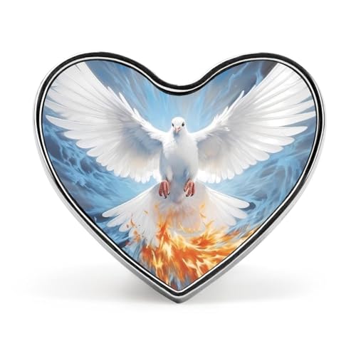 White Holy Spirit Dove Badge Pin Heart Shaped Brooch Collar Pin for Bag Jacket Clothes Accessories, Love form, style