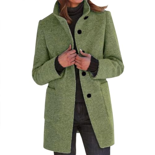 Long Pea Coats for Women Oversized Stand Collar Single Breasted Casual Blazer Fall Work Peacoat Jacket with Pockets,Zip Up Jacket No Hood