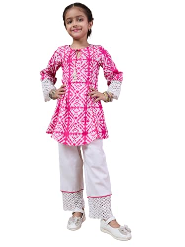 Pspeaches Girl's Cotton 1 Kurti, 1 Pajama (Ks-Magentashibori-12-14Y_Magenta