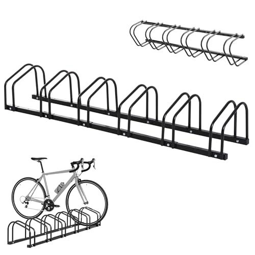HOMCOM Râtelier 6 vélos range-vélos support de rangement pneu 65 mm sol ou mural pour VTT enfants BMX 179 x 33 x 27 cm acier noir