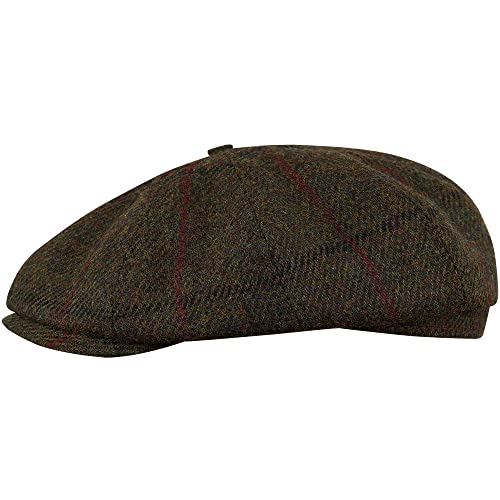 Sterkowski Shelby Bonnet pour homme | Bonnet coulissant en tweed pour homme | Chaud et élégant 100 % laine, Vert/rouge à carreaux, 56 Cover
