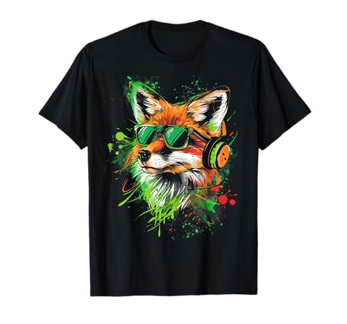 grüner Fuchs Fox DJ mit Kopfhörer und Sonnenbrille T-Shirt