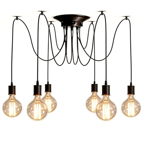 Lampadario a ragno: 6 teste, lampadario industriale, vintage, retrò, lampada a sospensione fai da te, regolabile in altezza, lunghezza del cavo di 1,5 m, per soggiorno, camera da letto, bar, hotel