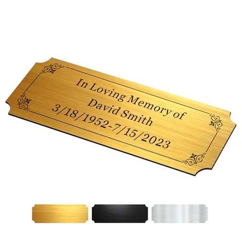 Image of Engraved Name Plates, 1 inch x 3 inch Personalized Name Plate, Trophy Plates Engraved, Brass Plaque, Custom Name Plate for Urn, Brass Name Plates with Adhesive Backing(Gold, 3x1 in)