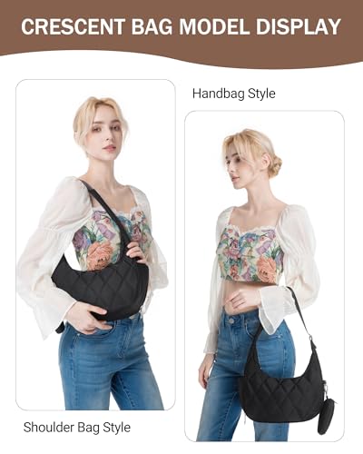 BAVERGE Nylon Crescent Bag Women Small Quilted Shoulder Purse Women's Hobo Handbag with Coin Wallet Mini Tote2