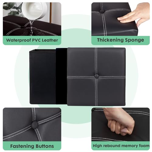 ShellKingdom Small Folding Storage Ottoman Cube, Faux Leather Storage Footrest Bench, Foot Rest Stool for Home, Living Room, Bedroom, Dorm, 11.8 x 11.8 x 11.8 inches (Black)