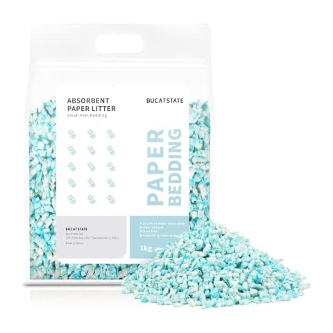 BUCATSTATE Paper Bedding Dust-Free, 1KG Absorbent Guinea Pig Rabbit Bedding Pellets Paper Hamster Bedding Odor Control Pet Litter for Reptile, Small Animals (BLUE) Cover