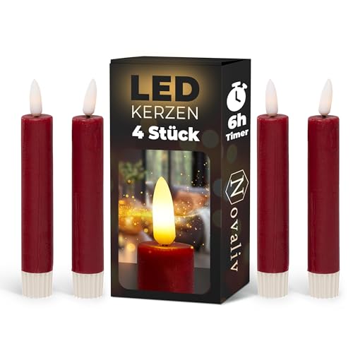 Novaliv Stabkerzen LED mit Timer ROT 4 Stück Indoor 6 Stunden -...