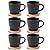 Hasense 8 oz Cappuccino Cups with Saucers set of 6, Porcelain Coffee Mugs Latte Mugs with Handle Perfect for Double Shot, Americano, Milk and Tea, Black