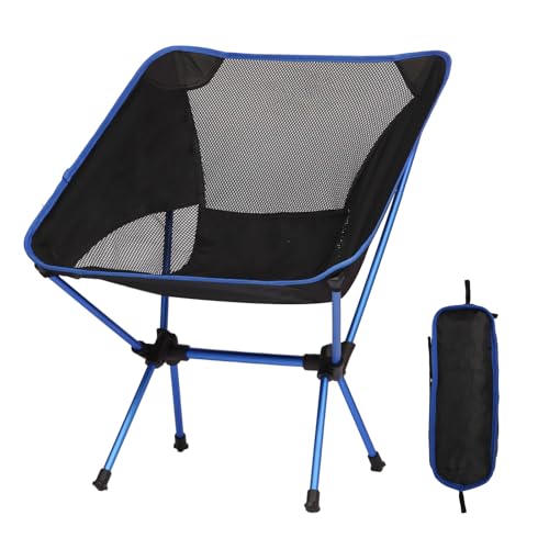 Silla de Camping Ultraligera Plegable Veathzet con Malla de Nylon Transpirable, Diseño Compacto y Bolsa de Transporte Negro y Azul miniatura 1