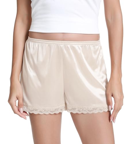 Image of NACHILA Women's Lace Trim Half Slip Shorts Under Skirt Pettipants Bloomer | Silky Smooth, Lightweight, Lace Trim, Non-Cling, Under Skirt Slip Shorts For Sheer Dresses