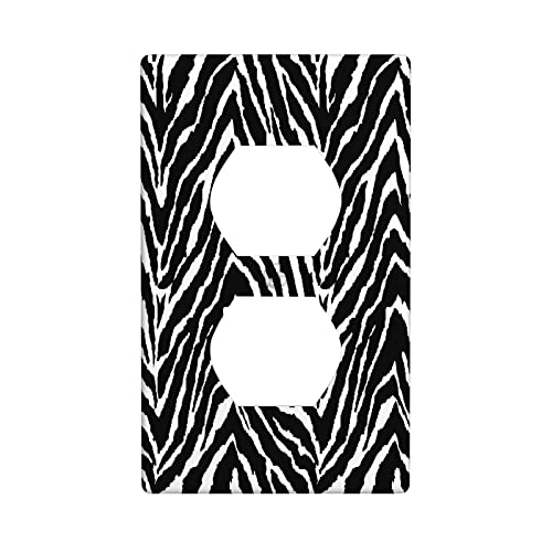 Zebra 1 Gang Duplex Light Switch Cover, Wild Animals Zebra Skin Fashion Black White Outlet Covers Wall Plate Decorative Electrical Receptacle Faceplate for Kitchen Bathroom Home Art Wall Panel Decor