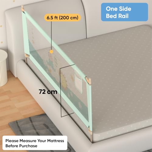 Image of Cherilo Baby Bed Protector Side Walls | (6.5ft / 200cm), 1 Side | Foldable & Height Adjustable Bed Railing for Baby Safety | Breathable Mesh, Kids-Friendly Prints | Sea Green (Pack of 1)