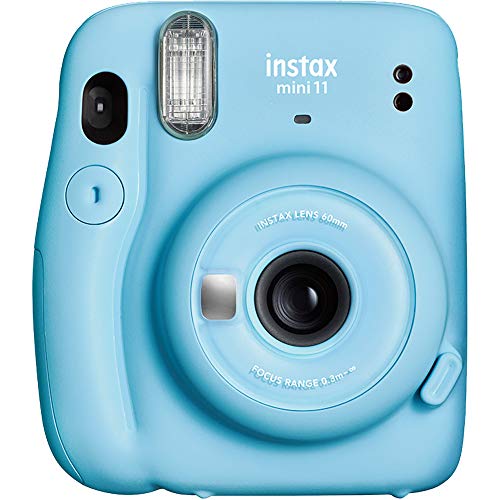 Fujifilm Instax Mini 11 Instant Film Camera with Automatic Exposure and Flash, Polaroid Camera, Fujinon 60mm Lens with Selfie Mirror, Optical Viewfinder - Sky Blue (Renewed)