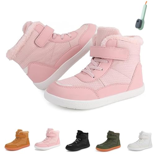 Kids Barefoot Shoes Boots, Children'S Winter Barefoot Shoes with Wide Toe Box Slip Resistant Waterproof Ankle Winter Snow Boots for Little Kids/Big Kids