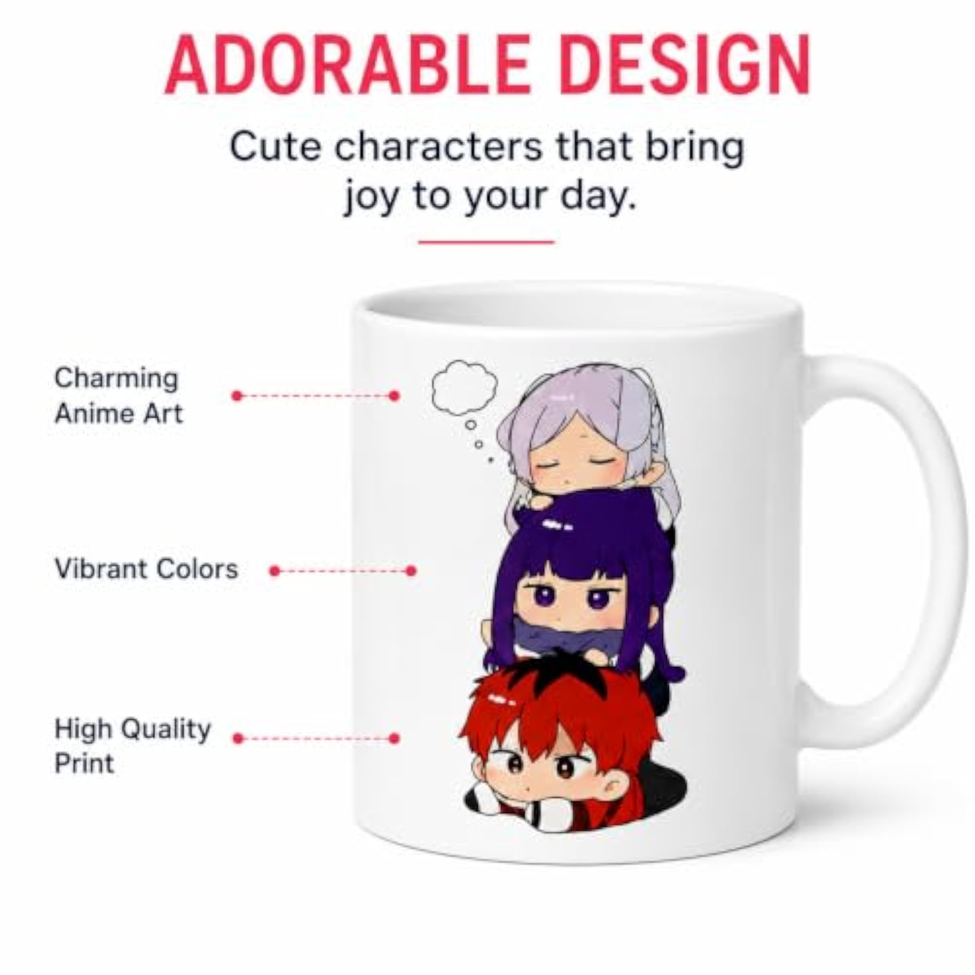 Frieren Anime Ceramic Coffee Mug, 325ml Chibi Stack Design