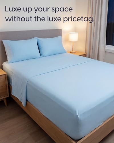 Image of Sleepy Town Queen Size Bed Sheets - 4 Piece - Queen Sheet Set - Extra Soft, Comfy & Cooling - Easy Care - Shrinkage, Wrinkle & Fade Resistant - Brushed Microfiber - Deep Pocket Bed Sheets (Sky Blue)