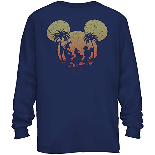 Disney Mickey Mouse Donald Duck Goofy Sunset Disneyland World Funny Menâ€™s Adult Graphic Long Sleeve Shirt (Navy, Small)