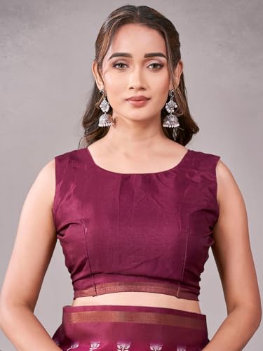 Image of Satrani Women's Silk Printed Saree with Unstitched Blouse Piece