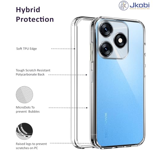 Image of Jkobi Back Cover for Tecno Spark 10 | Tecno Spark 10C (Silicone Clear Shockproof Case with Camera Protection | Soft and Flexible | Transparent)