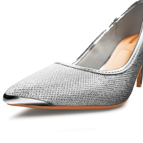 Womens 3 Inch Kitten Heel Pumps Shoes Pointed Toe Wedding Office Prom Glitter Low Heel Dress Work Party Comfortable3