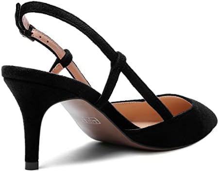 SHOWFOREST Women's Adjustable Strap Stiletto Solid 2.5 Inch Slim Suede Buckle Dating Mid Heel Pointed Toe Dress Pumps Shoes Black Size 7 - Zapatos Bajitos Review | Image 4