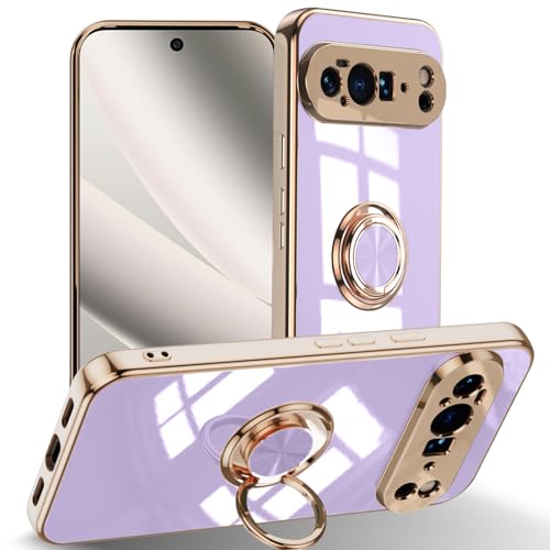 #Commissioniguadagnate<br>Custodia per Google Pixel 10 Pro XL 5G 360?Ring Supporto Magnetico per Auto Silicone TPU Placcatura Phnom Penh Antiurto Antigraffio Fotocamera Protezione Cover per Pixel 10 Pro XL 5G-Viola