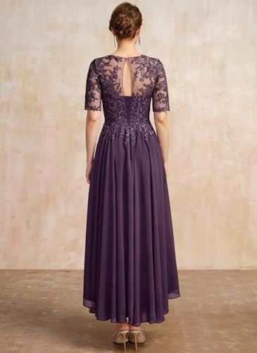 Image of Mother of The Bride Dresses Short Sleeve Lace Appliques Chiffon Formal Evening Dresses for Women IMR040
