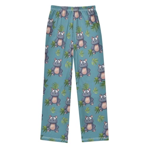 Pajama Pants Hippopotamus Leaves Pattern Long Sleep Pants Lounge Bottoms2