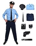 Coskidz Men's Police Officer Costume Blue Uniform with Cap for Halloween (Large)