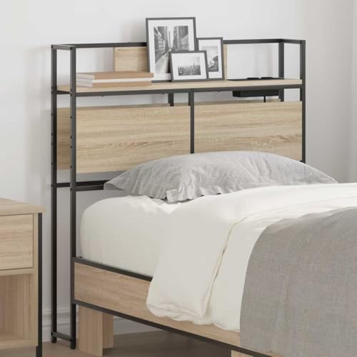 Ordellia Cabecero de almacenamiento con estante, roble Sonoma, 90 cm, madera, montaje en pared, base de carga integrada, para dormitorio, diseño moderno