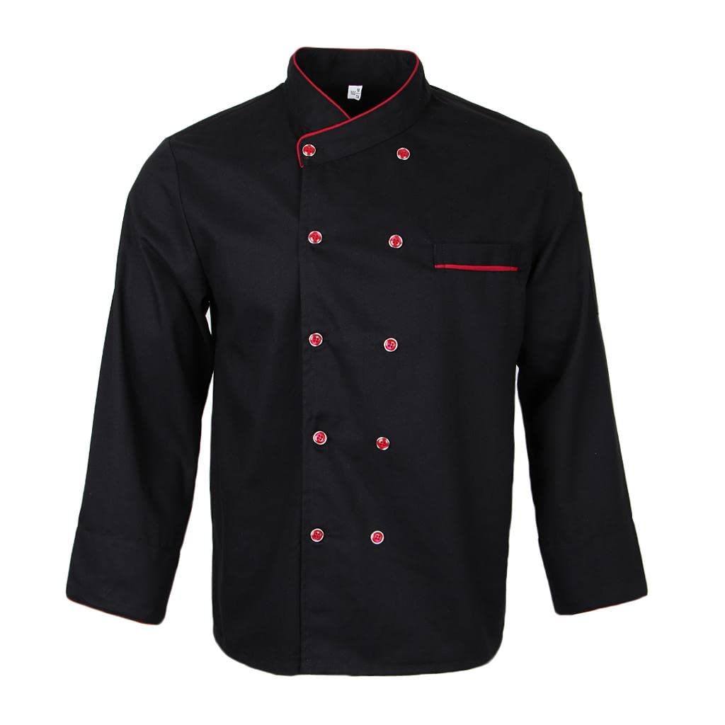 Chef Coat with Long Sleeve Restaurant Hotel Cook Uniforms Black 2XL-image-49