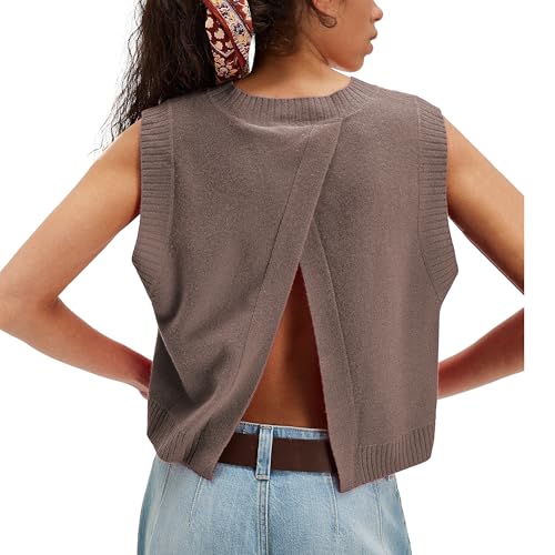 Hixiaohe Sleeveless Sweater Vest for Women Trendy Crewneck Knit Vests Cute Lightweight Pullover Tank Tops Casual Outfits