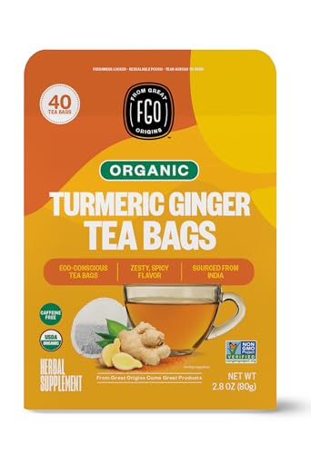 FGO Organic Turmeric Ginger Herbal Tea, 40 Count, Eco-Conscious T...