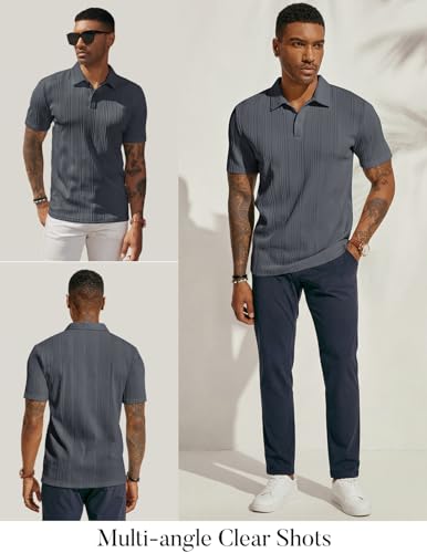 Image of PJ PAUL JONES Mens Polo Shirts Short Sleeve Textured Knit Polos