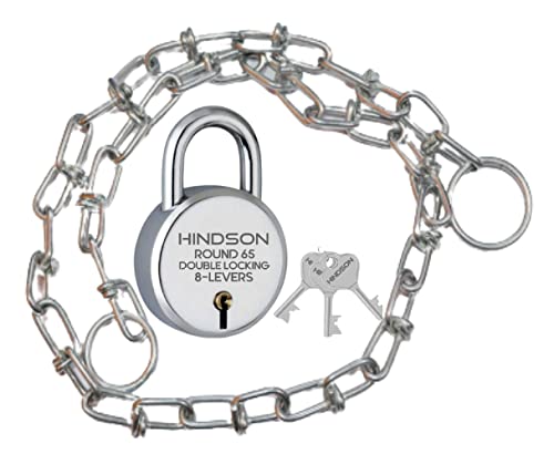 HINDSON Lock Round 65mm with 3 Key, Steel Double Locking, 8 Lever Padlock for Door, Gate, Shutter (Finish Silver) (Lock with Chain) (B09P8K2GVC) Amazon Price History, Amazon Price Tracker