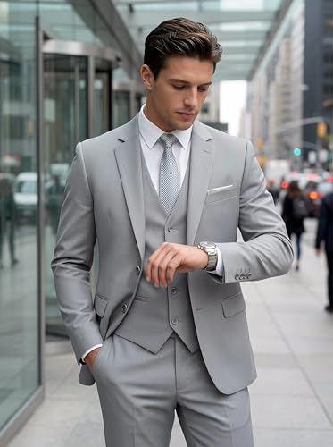 Image of WOMS Men's 3 Piece Suit Slim Fit,Mens Wedding Suit Groom Prom Tuxedo
