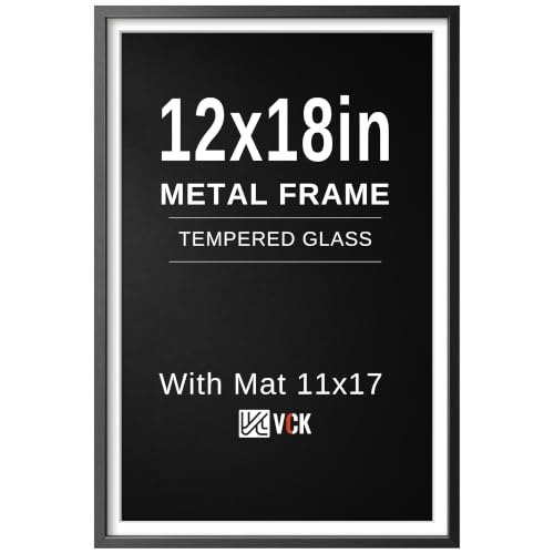 Image of VCK 12x18 Poster Frame Black Metal, Real Glass, 11x17 Mat, for Picture