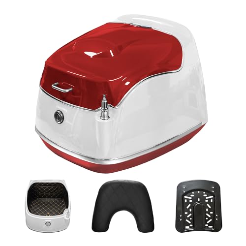 JISYIWOWトップケース バイク リアボックス 38L大容量バイク用ボックス 着脱可能式原付 ABSスクーター収納可能 汎用 アンテナ飾り (ホワイト (レッド))