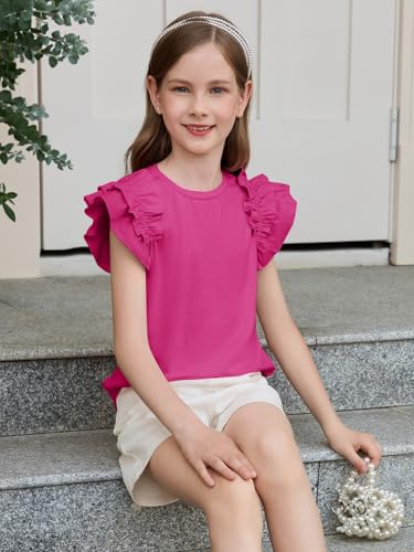 Image of Haloumoning Girls T Shirts Double Layer Ruffle Short Sleeve Kids Summer Crewneck Tunic Tee Tops 5-14 Years